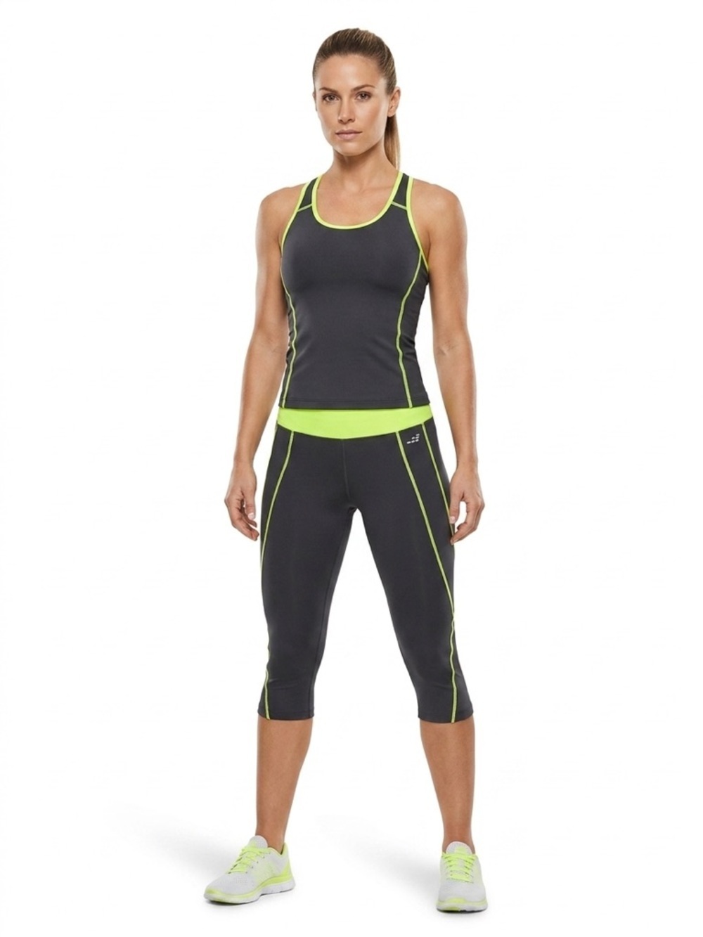 BCG Tru-Wick Black Capri Leggings Neon Green High Rise Size M